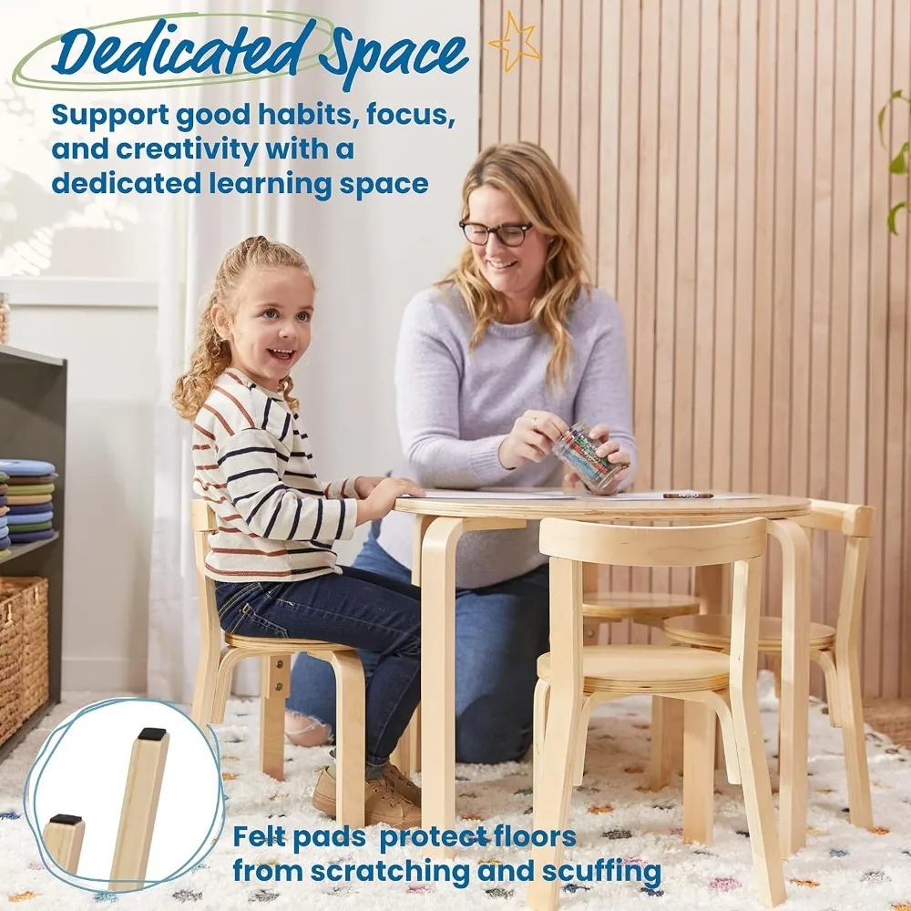 Juego de mesa y silla Natural para niños, muebles para niños, 5 piezas, gratis