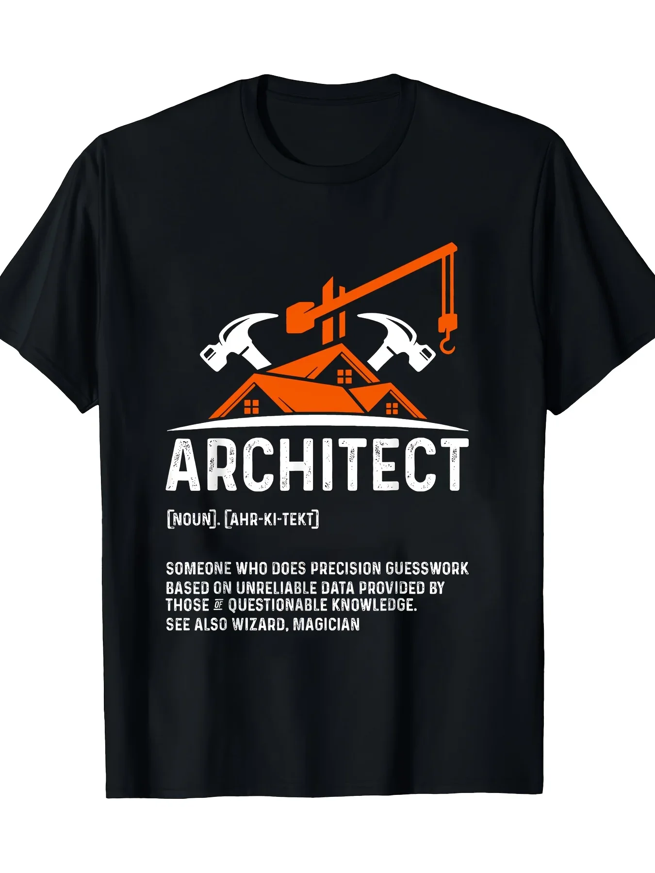 New 1pc, Architect's Delight: Fun Architectural Pattern Men's T-Shirt - Men's Casual Round Neck Short Sleeve