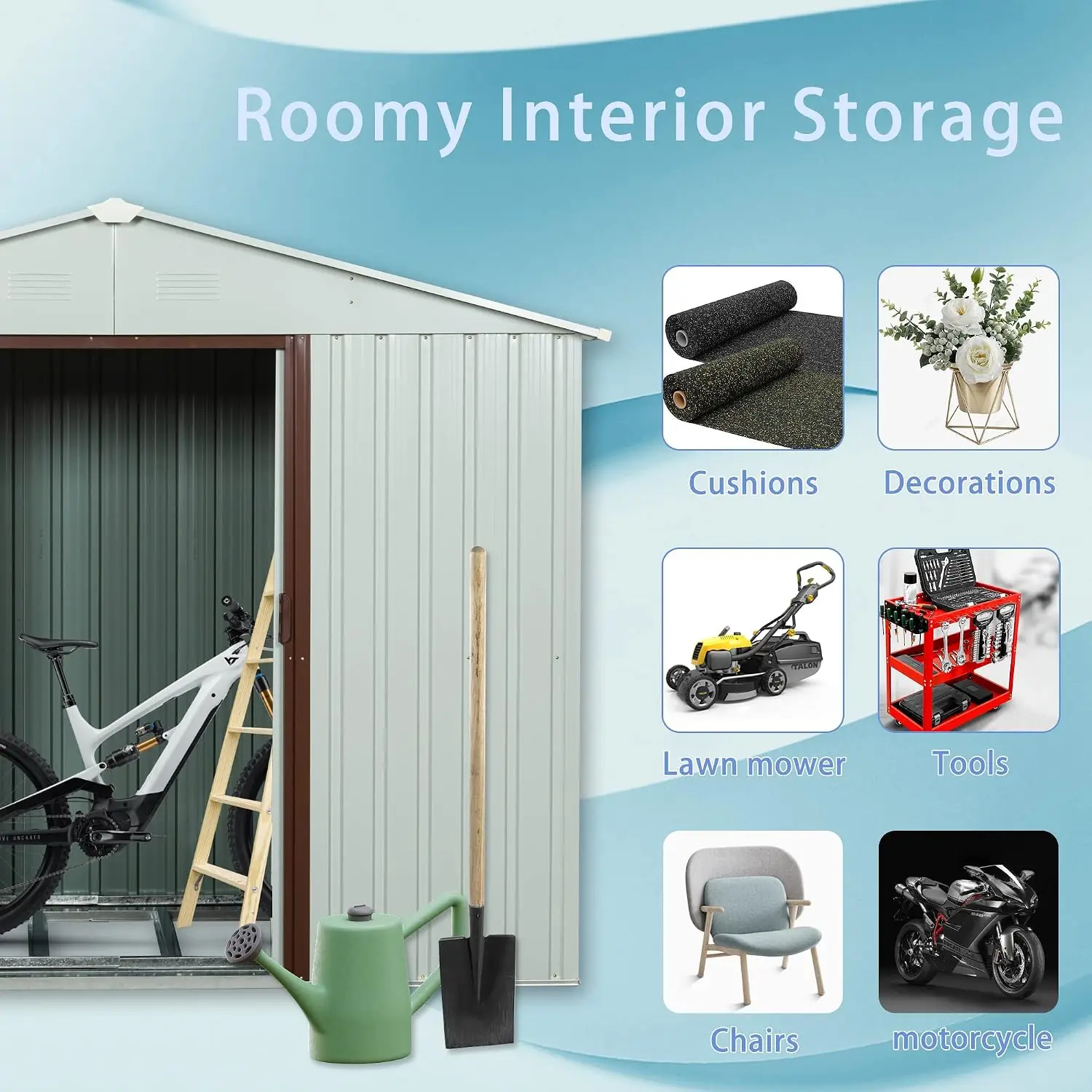 Metal Outdoor Storage Shed with Floor Frame, Lockable Doors, Air Vents, Waterproof Tool House for Backyard, Lawn, Customized
