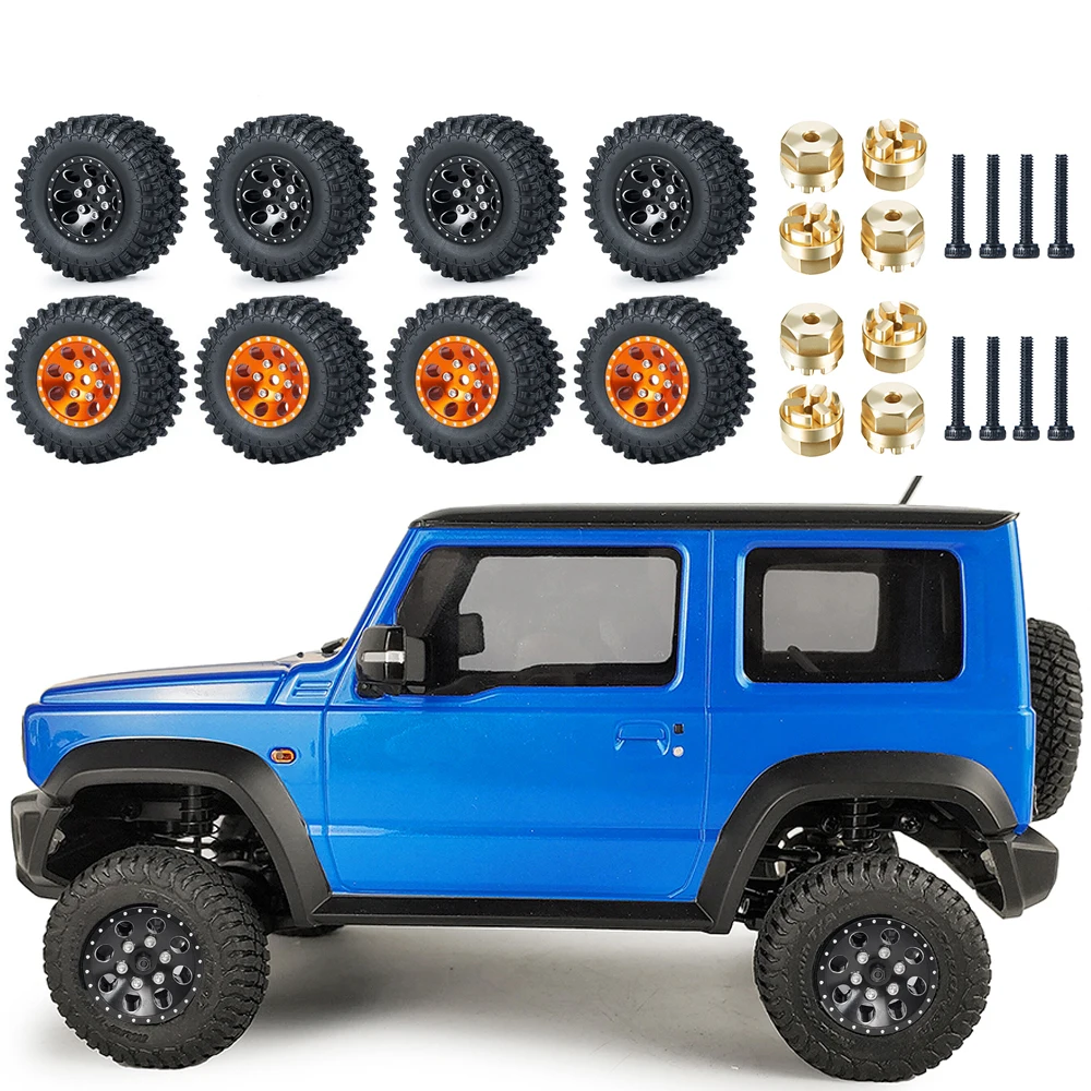 AXSPEED Aluminum Wheels Tires with Hex Wheel Hub Adapter Set for Kyosho Miniz-Jeep 4X4 1/24 Wrangler Rubicon Upgrade Parts