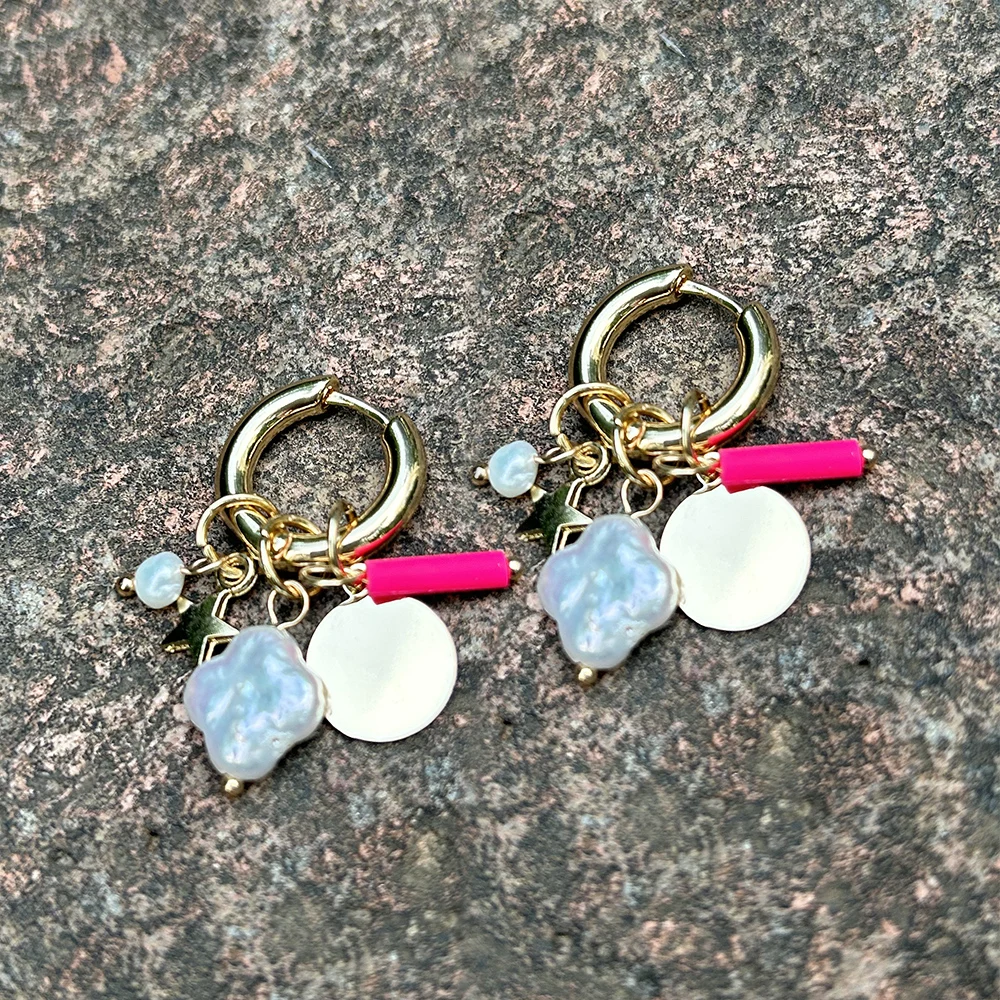 Pendant Earrings For Woman Boho Natural Stone Clover Malachite Powder Crystal Bohemia Charm Ear Luxury Quality Jewelry Girls