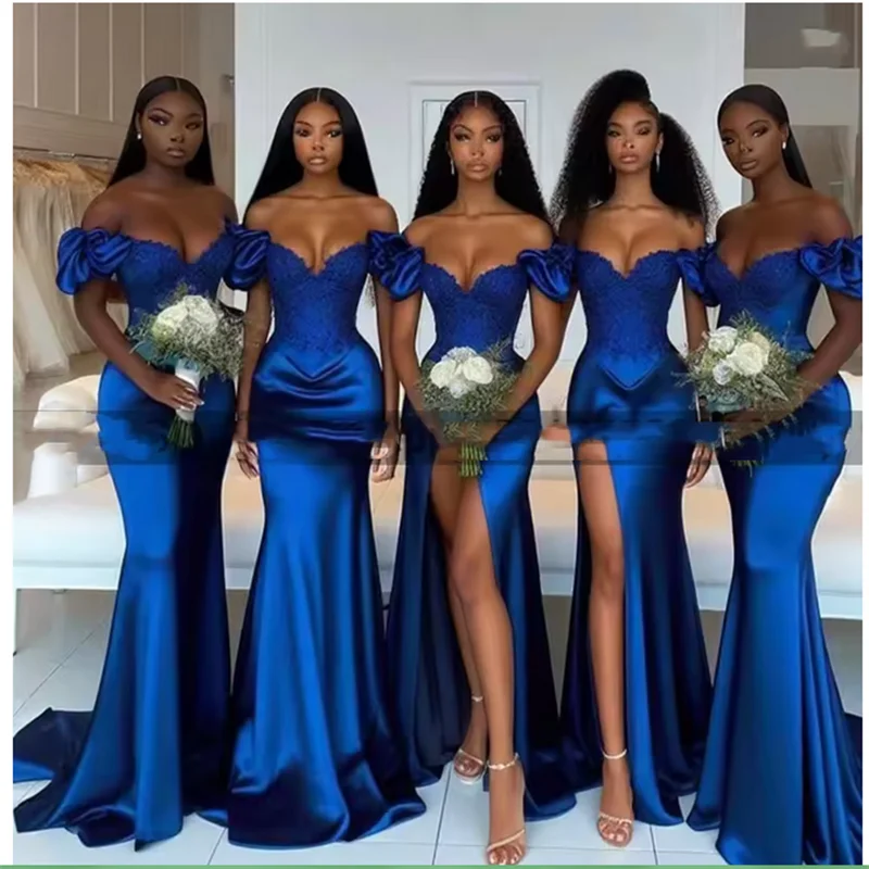 

Customized Blue Bridesmaid Dresses Off the Shoulder Mermaid Maid Of Honor Wedding Party Dress robe demoiselle d honneur femme