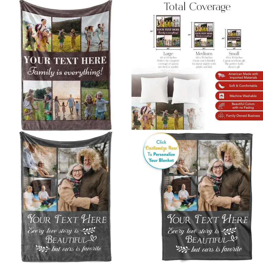

Custom Photo Sherpa Blanket with Text - Personalized 60x80 USA Printed Blanket Next Day Shipping