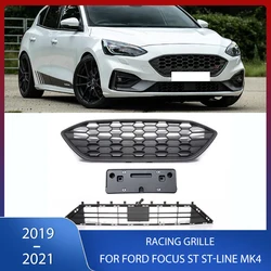 Bumper Upper Lower Racing Grill Grille License Plate Bottom Plate Matte Black For Ford Focus ST ST-Line 2019 2020 2021 MK4