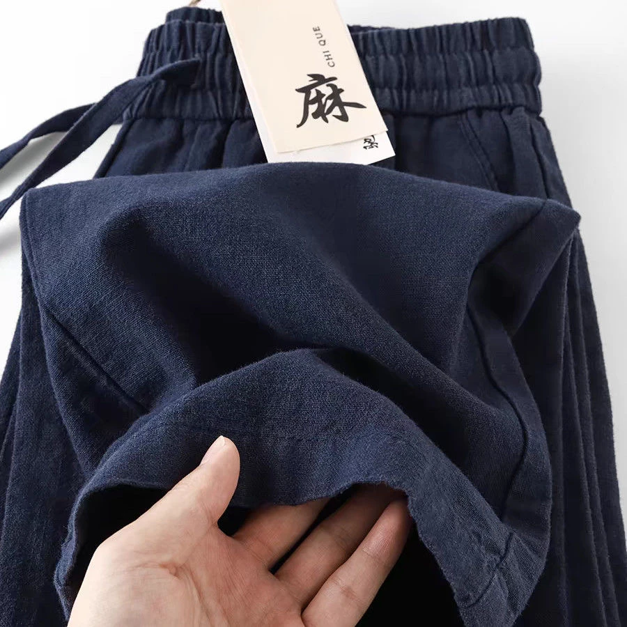 

High-End Linen Straight Leg Pants Loose Fit Summer Thin Casual Ice Silk Long Trousers for Men And Women