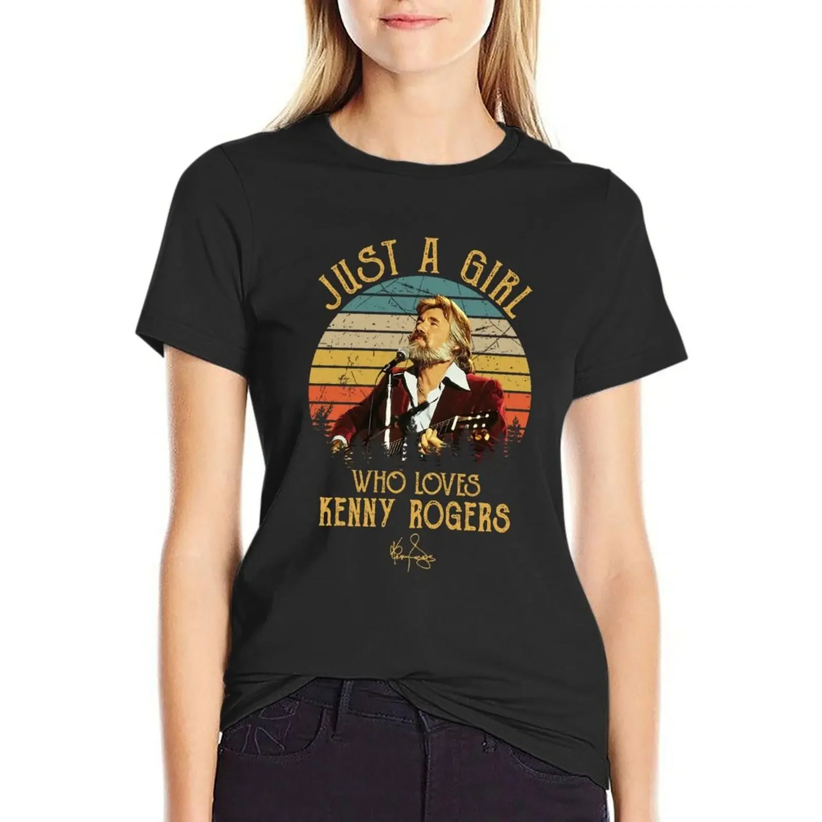 Vintage Just A Girl Who Loves Kenny Rogers T-shirt cute clothes korean fashion black t shirts for Women