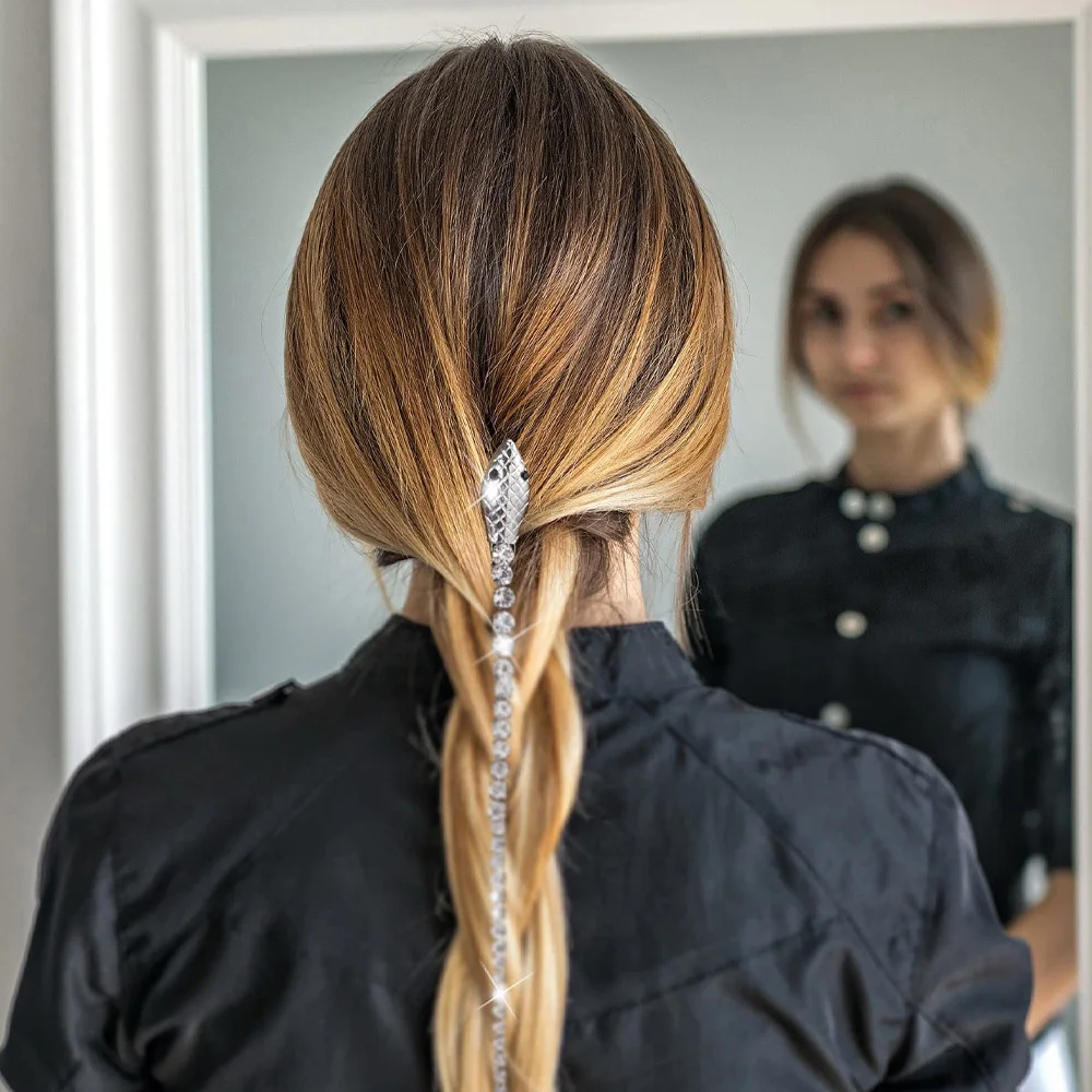 

Snake Tassel Hair Chain Winding Ponytail Braids Jewelry Rhinestone Crystal Hairpin Hair Fork Barrette Headdress Hair Accessories