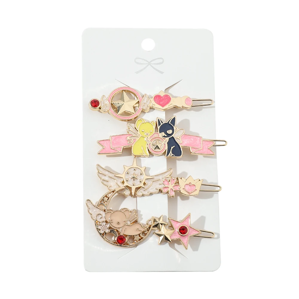 4 unids/set Sailor Tsukino Usagi Luna pinzas para el cabello de dibujos animados pasadores de Metal lindos accesorios para el cabello Kawaii para niñas
