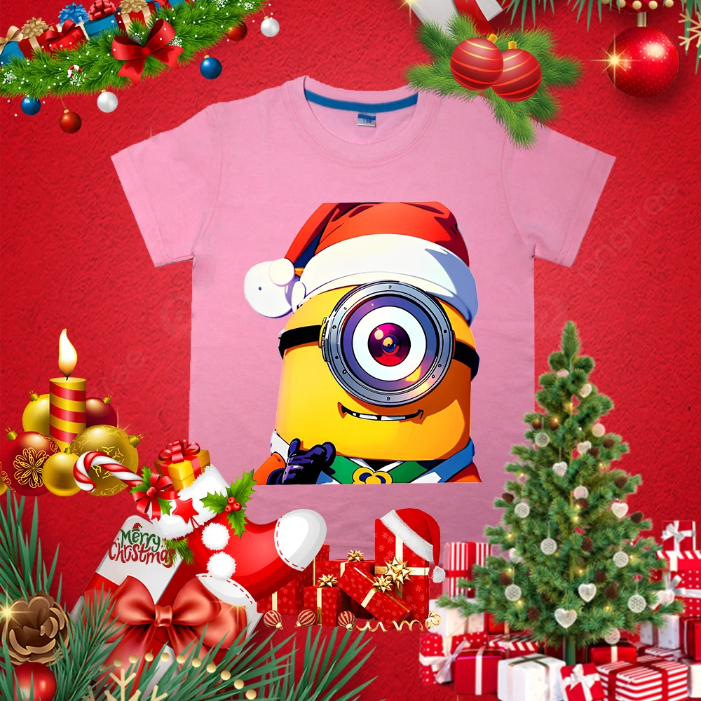 

Christmas Minions 6 Printed Kids T-shirt Summer Children's Cotton Short Sleeve Loose Casual Tops Suitable for Boys and Girls