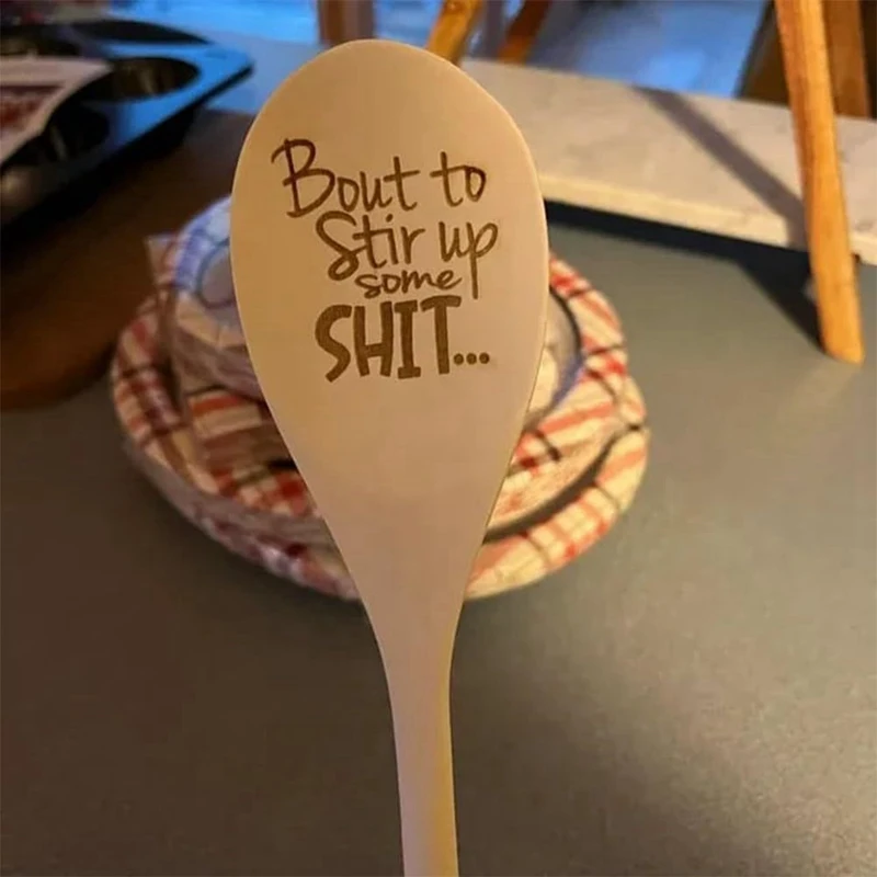 Christmas Gift Funny Spoons,Bout To Stir Up Some Shit Engraved Funny Wooden Spoon,Unique Wooden Creative Spoon