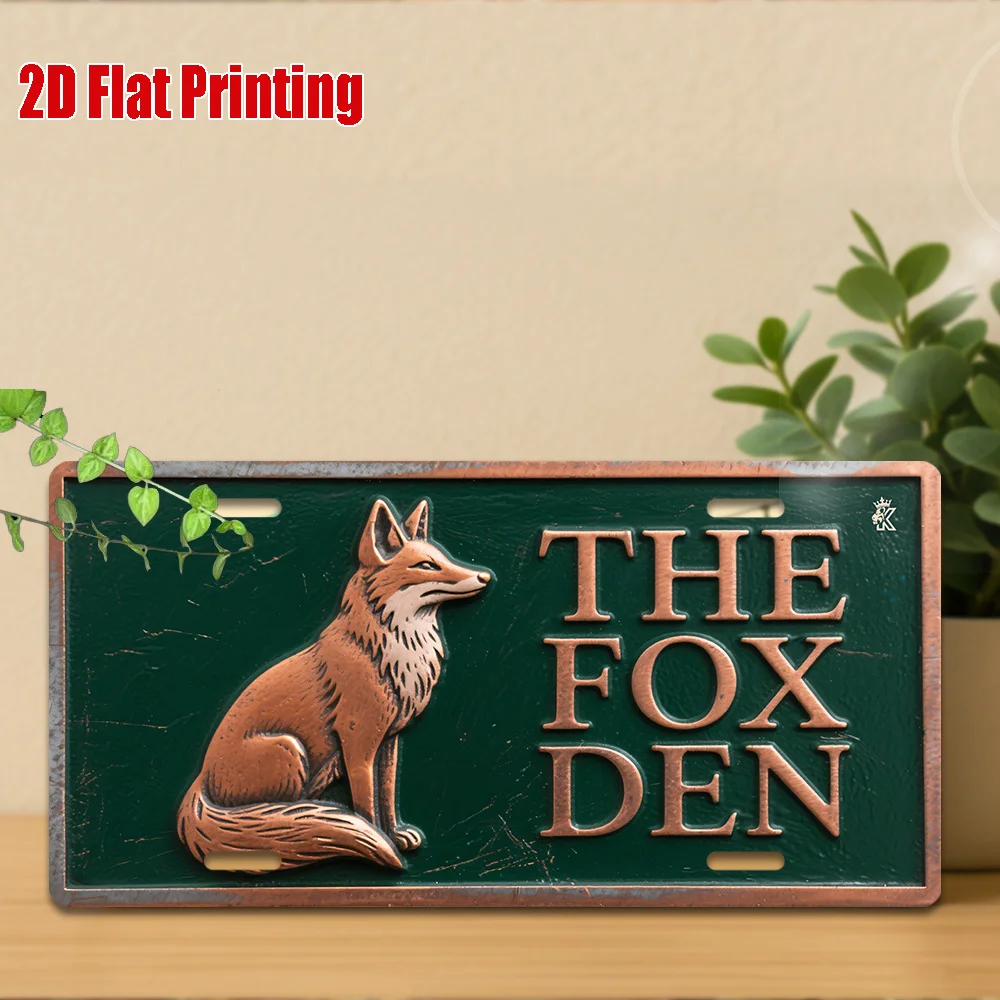 2D Flat Printing, 1pc, Vintage Metal Sign, for Decorative Use Only, Outdoor Plaque & Wall Decor (30cm X15cm), Fox Den Aluminum
