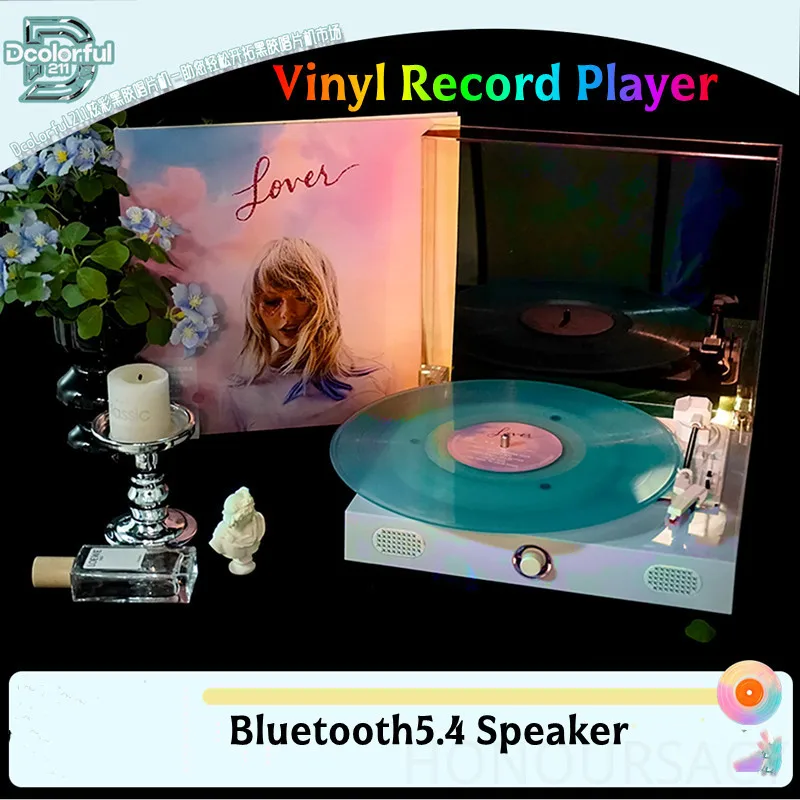 Vinyl Record Player Dustproof Cover Modern Acrylic Transparent Bluetooth 5.4 Speaker 33/45/78RPM Turntables RGB Light Gramophone