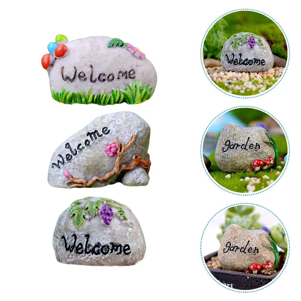 3Pcs Realistic Resin Rockery Landscape Stones for Mini Garden Bonsai Moss Terrarium Micro Landscape DIY Home Office Car Decor