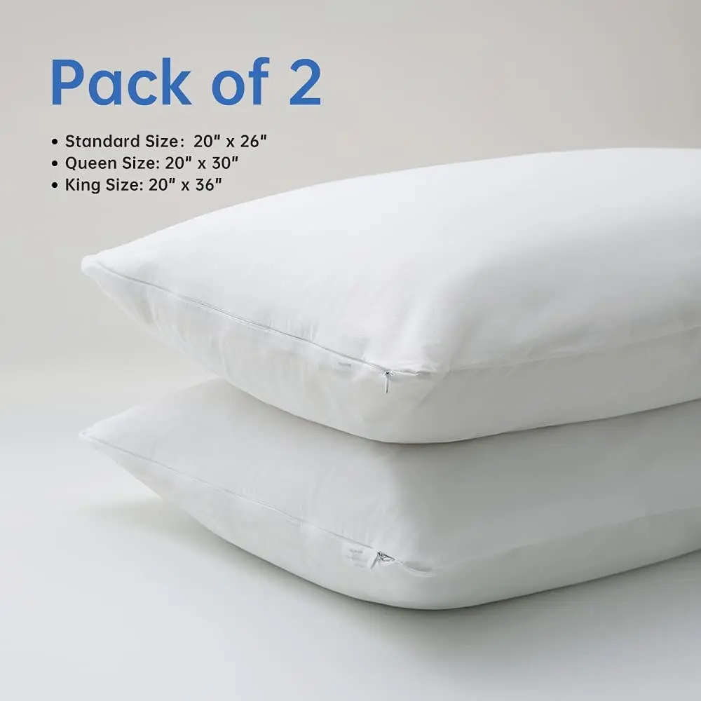 Simple&Opulence Pillowcase 2Pcs 100% Cotton Pillow Cases Cover Waterproof with Zipper Dustproof White Soft Comfortable