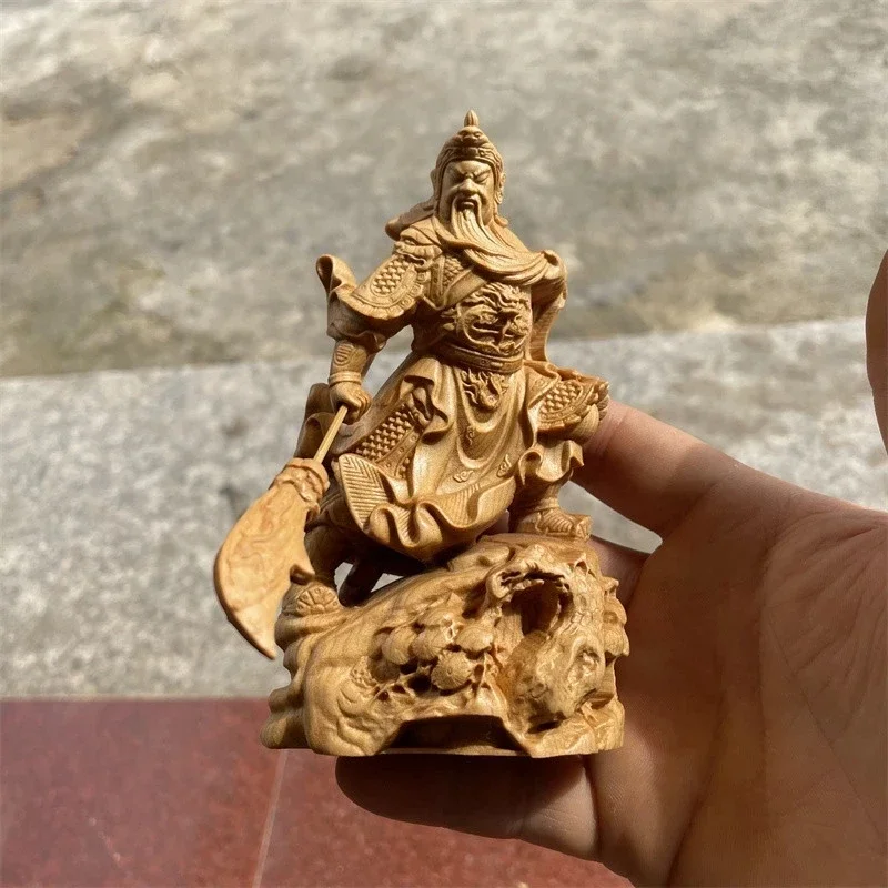 12*7*4.5cm Wood Carving Fengshui Guangong Figurine Collective Wealth Lifelike Home/Office Decorate /Hand Pieces Cratfs