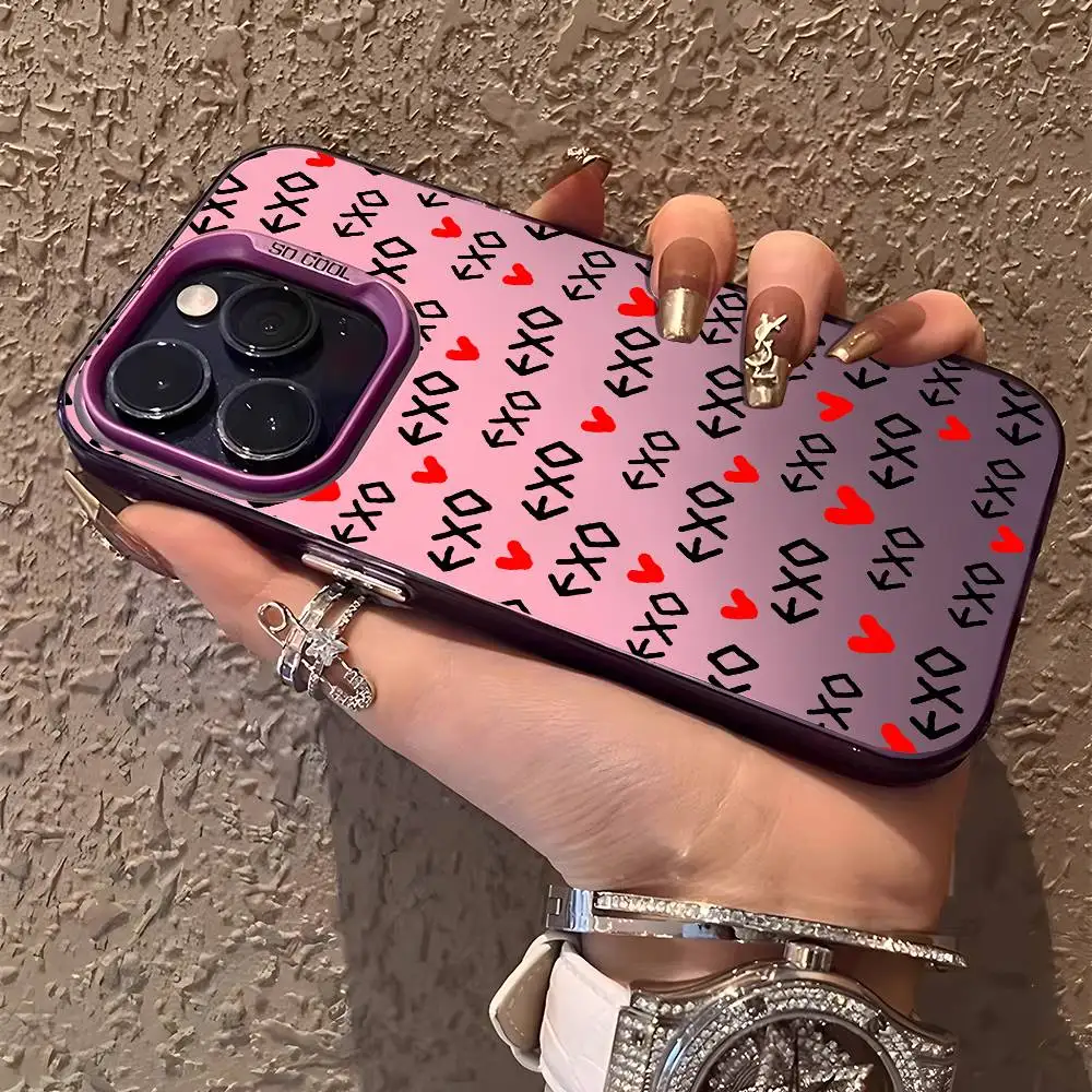 حافظة هاتف Kpop E-EXO لهاتف آيفون 16 15 14 13 12 11 Plus Pro Max متعددة الألوان غطاء ليزر أورورا مقاوم للصدمات Funda