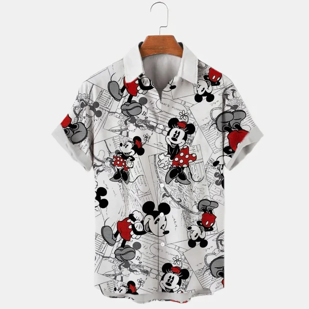 Disney Hawaiian Shirts Summer Casual Button Up Shirts Beach Vacation Short Sleeves Disney 3D Print Fashion Men\'s Lapel shirt