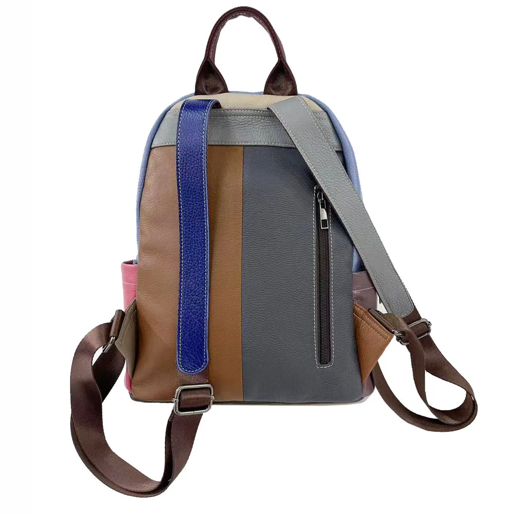 Vintage Ladies Genuine Leather Backpack Patchwork Real Cow Leather Backpack Women Fashion Girls Double Shouder Bag