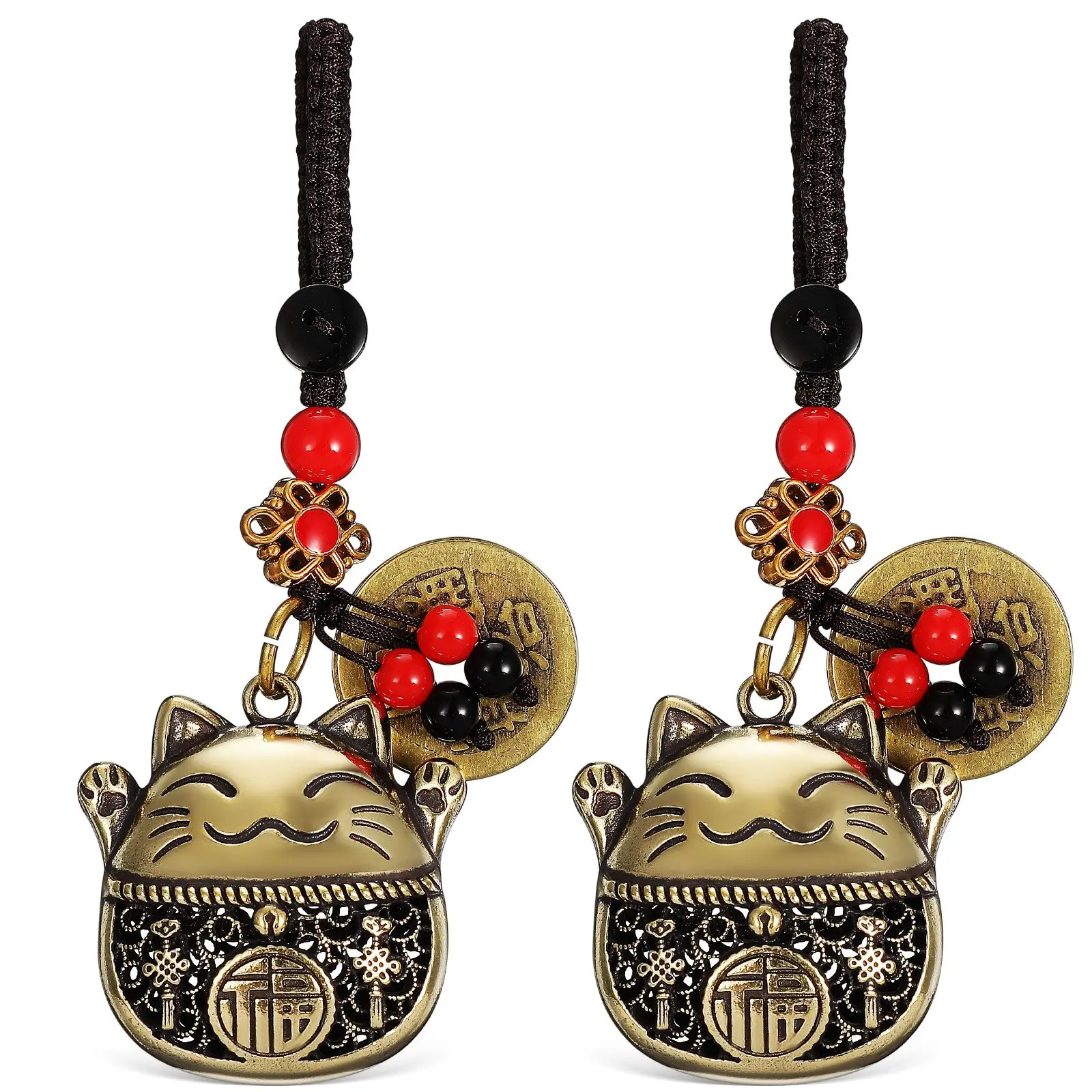 2 Pcs Keychain Pendant Cat Bag Pendants Chinese Style nament Cute Fortune Brass Retro Charm Decor Prosperity