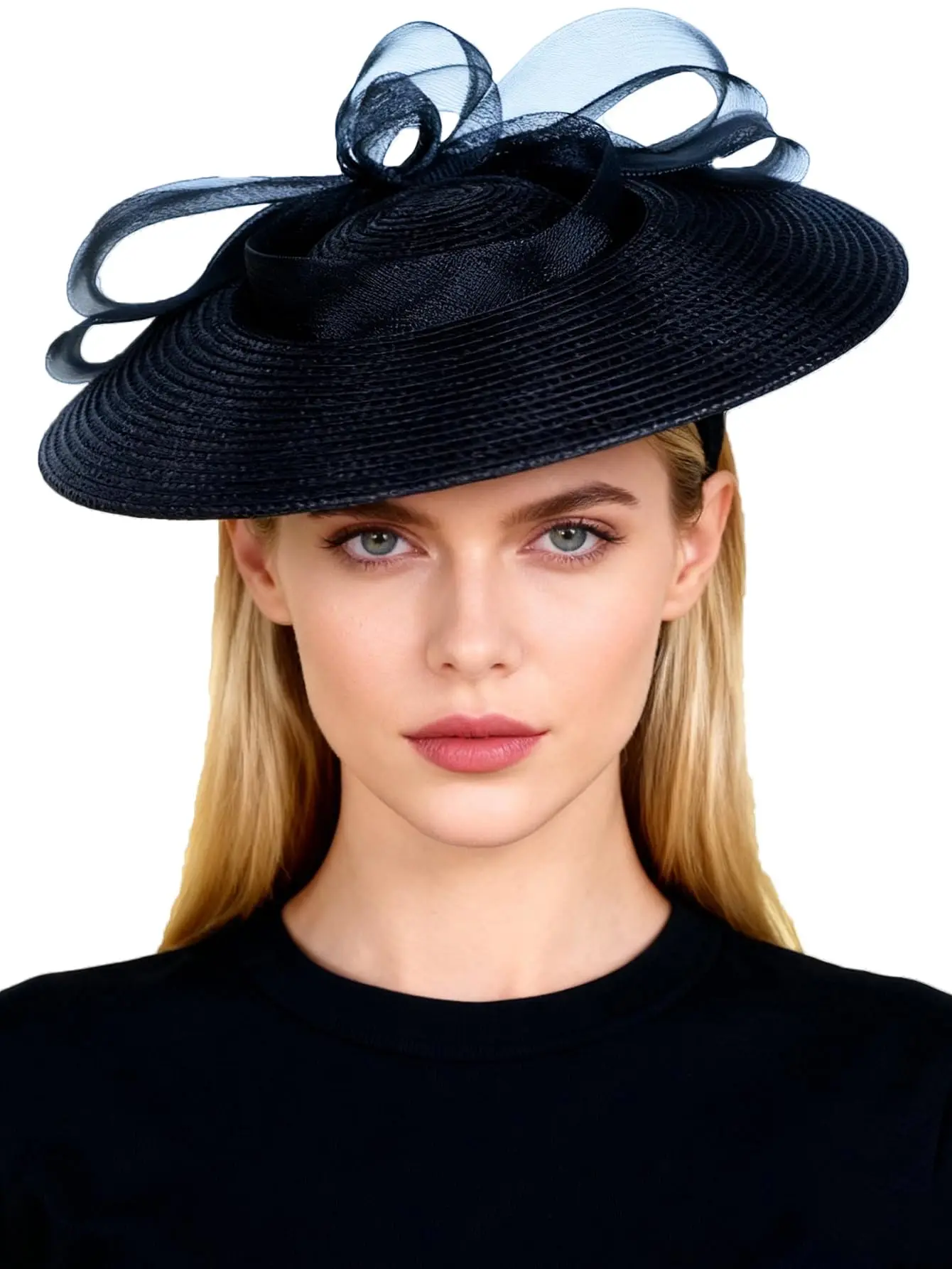 

Черно-белая шляпа Кентукки с широкими полями для женщин, женская свадебная коктейльная церковная сукня для чаепития, шляпы-дерби с бантом