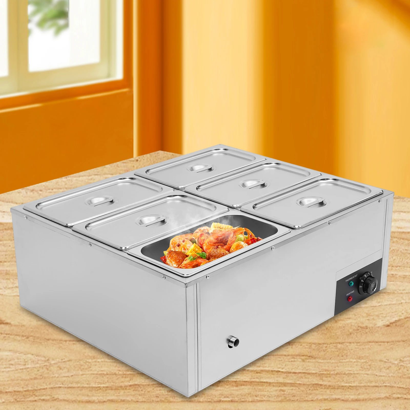 

6-Pan Electric Food Warmer Steam Table Pan Bain-Marie Buffet Countertop 850W