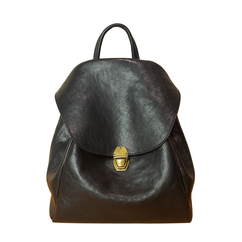 LuxuryOriginal Genuine Leather Women's Backpack Shoulder Bag Ladies School Bag  New Small Retro Soft Black Hasp Backpacks