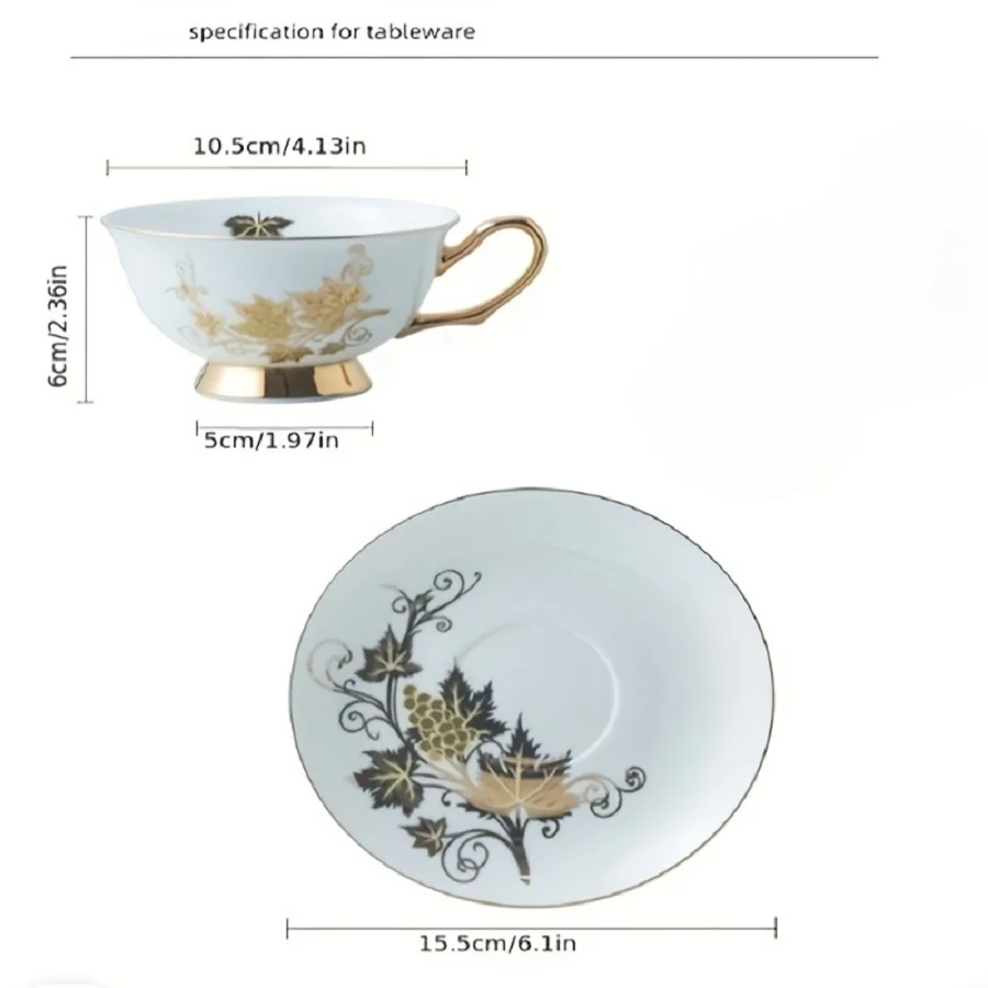 1 set Elegant Pastoral Ceramic Tea Cup Set with Saucer and Spoon - 6.76oz  Porcelain Teacup and Cafe Espresso Cup