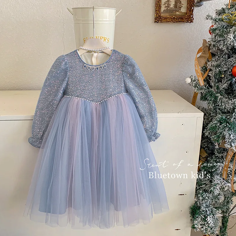 

Girls' Beautiful Mesh Princess Sequin Dress 2025 New Winter Velvet Birthday Fluffy Dress Trend