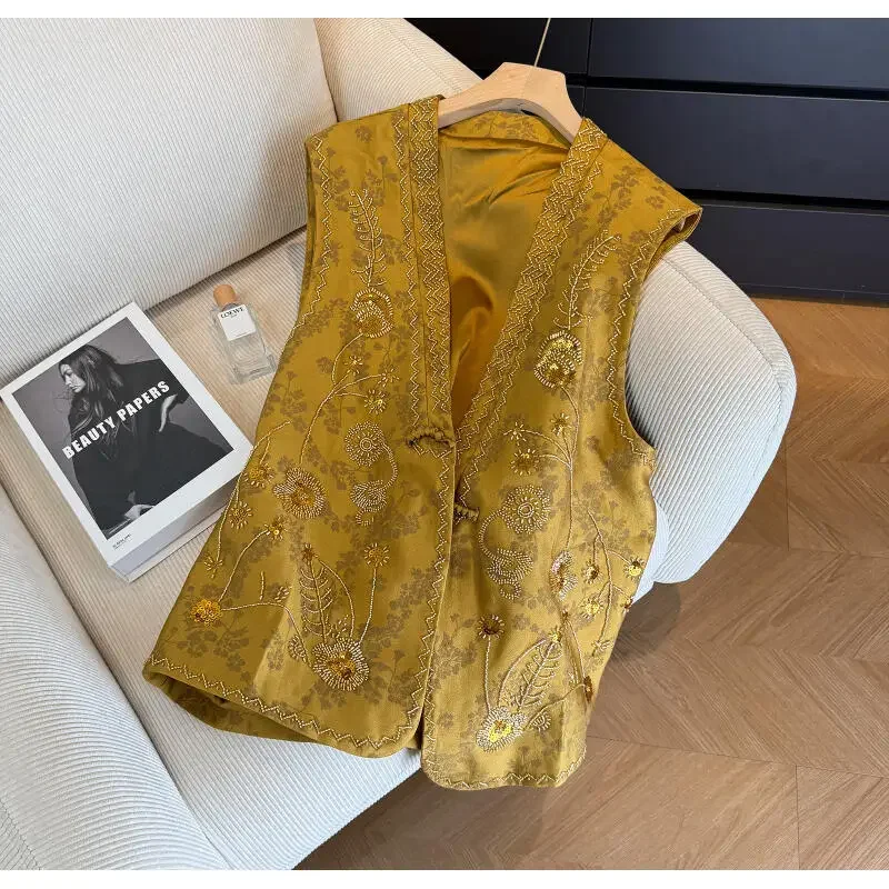 Vintage Sequin Exquisite Cheongsam Tops Chinese Traditional Hanfu Jacket Elegant Button Cheongsam Outwear Dance Party Coat Lady