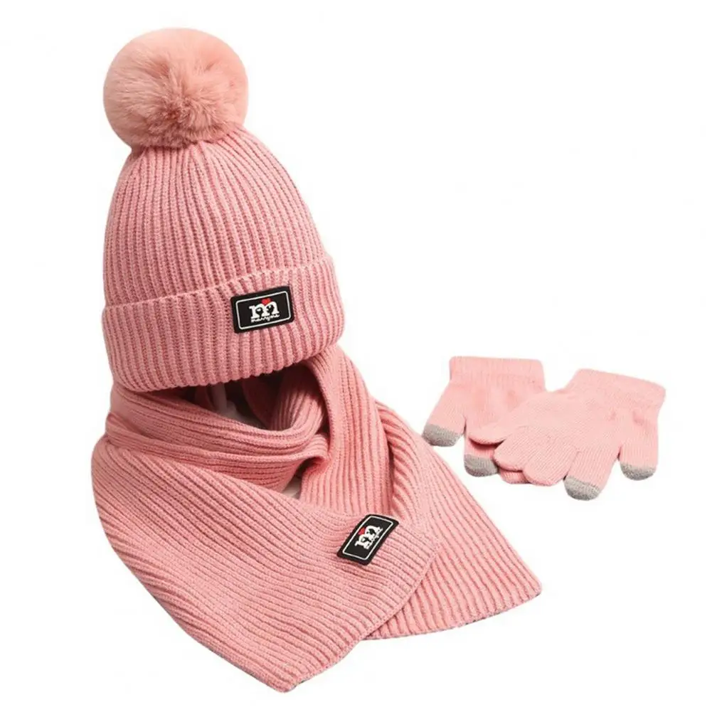 

Winter Hat Scarf Glove Combo Kids Accessories Set Hat Scarf Gloves Bundle for Boys Girls Plush Ball