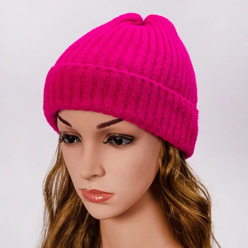 Unisex Wool Blend Striped Knit Beanie Hats for Women Men Winter Warm Ski Cap Grey Navy Khaki Black Fuchsia Blue Dark Yellow Red