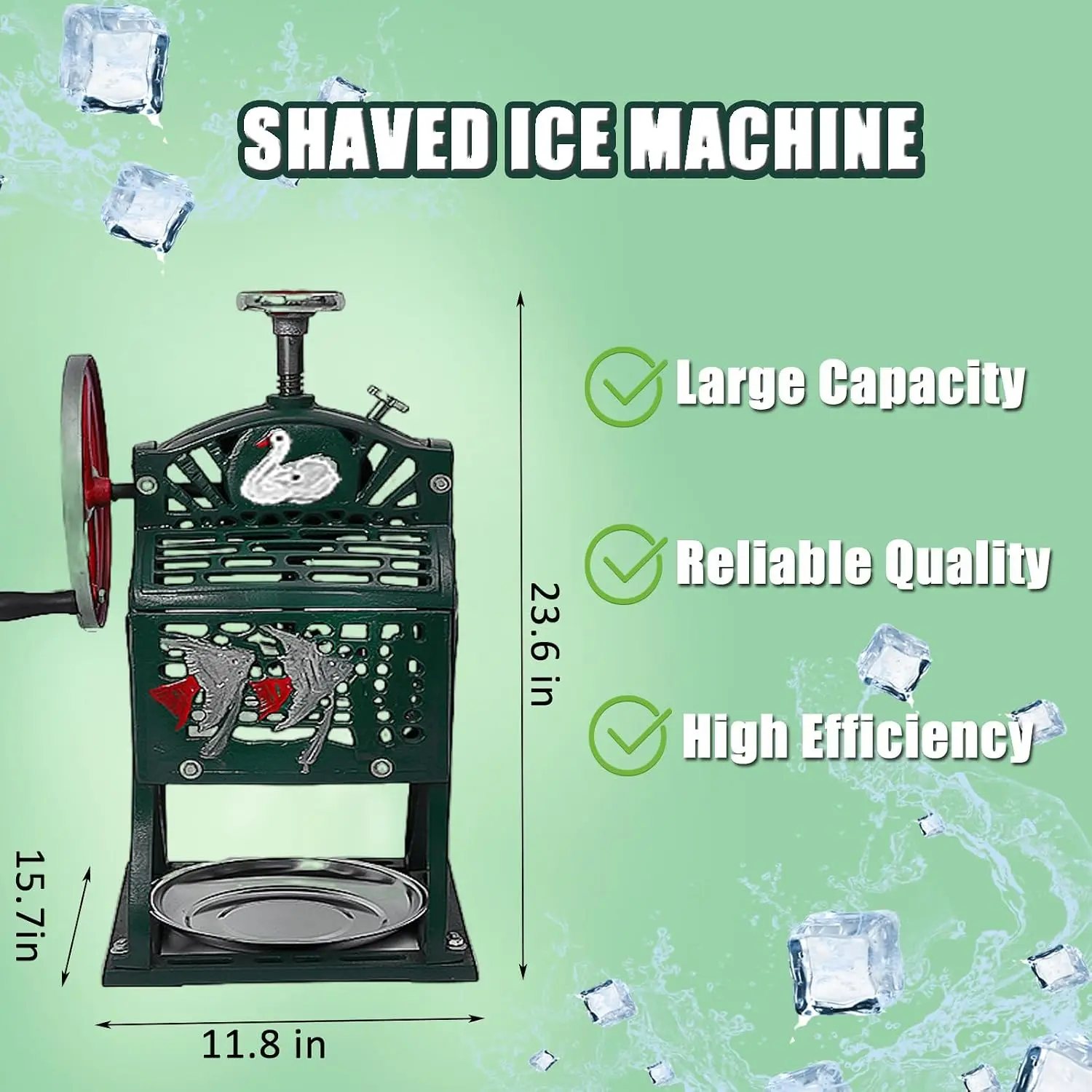 Manual Shaved Ice & Snow Cone Maker, Portable Ice Crusher with Block Shaving Attachment and Stainless Steel Trays, Home & Commercial Use