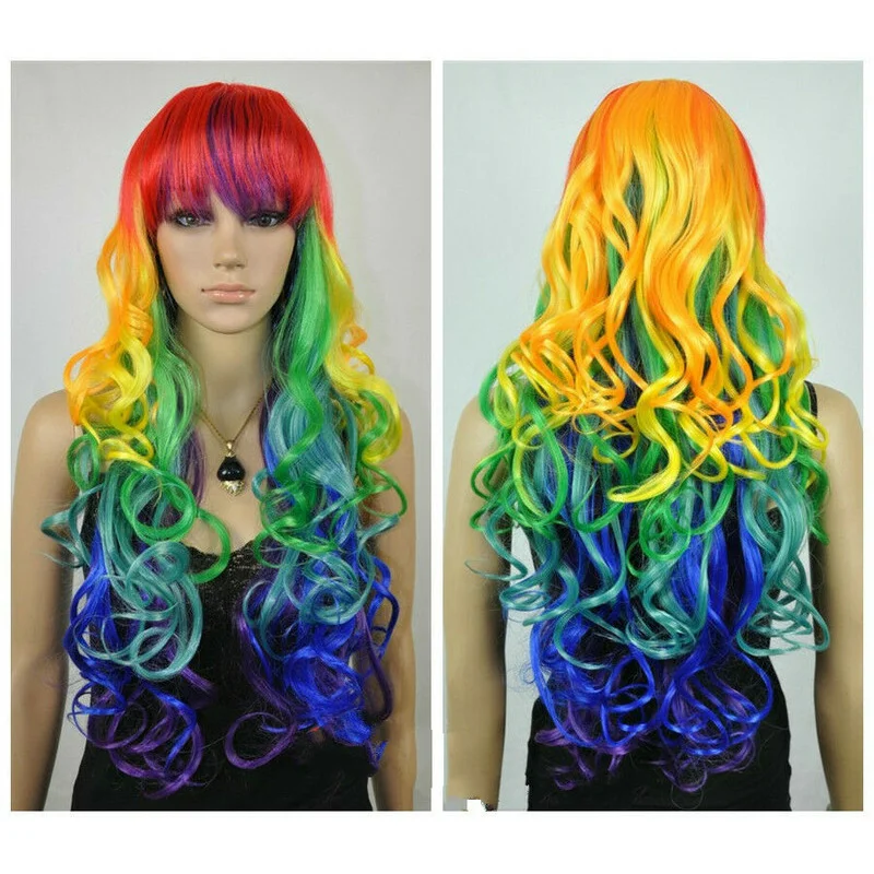 

Ladies Wig Long Curly Multi-colour Women's Wig Hair Cosplay Party Wigs+wig Cap