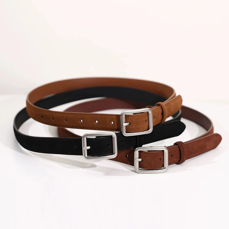 Fashion Suede Cowhide Women‘s Belts Genuine Leather 2.8cm Wide Belt Alloy Buckle Women Belt Matched Dress Jeans Skinny Girdle