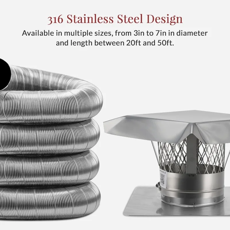 الصفحة الرئيسية. طقم بطانة مدخنة من الفولاذ المقاوم للصدأ | بطانة مدخنة مرنة من FireSafe مع موصل تي للمواقد الخشبية والتهوية | صنع في #5