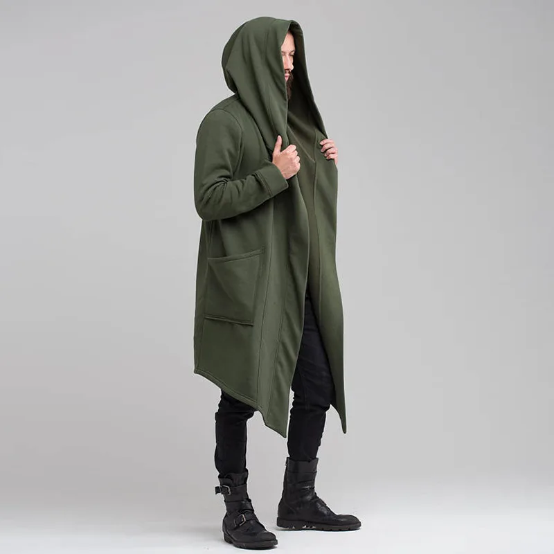 Autumn and Winter Solid Color Wool Sweatshirt Cardigan European and American Men's Thickened Coat Hooded Long Style