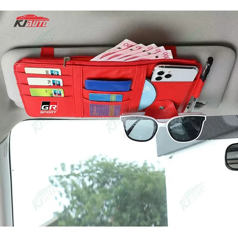 Car Leather Sun Visor Storage Clip Light Shield Storage Bag For Toyota GR Sport Corolla Prius CHR Supra Rav4 BZ4X Fortuner GR - Image 2