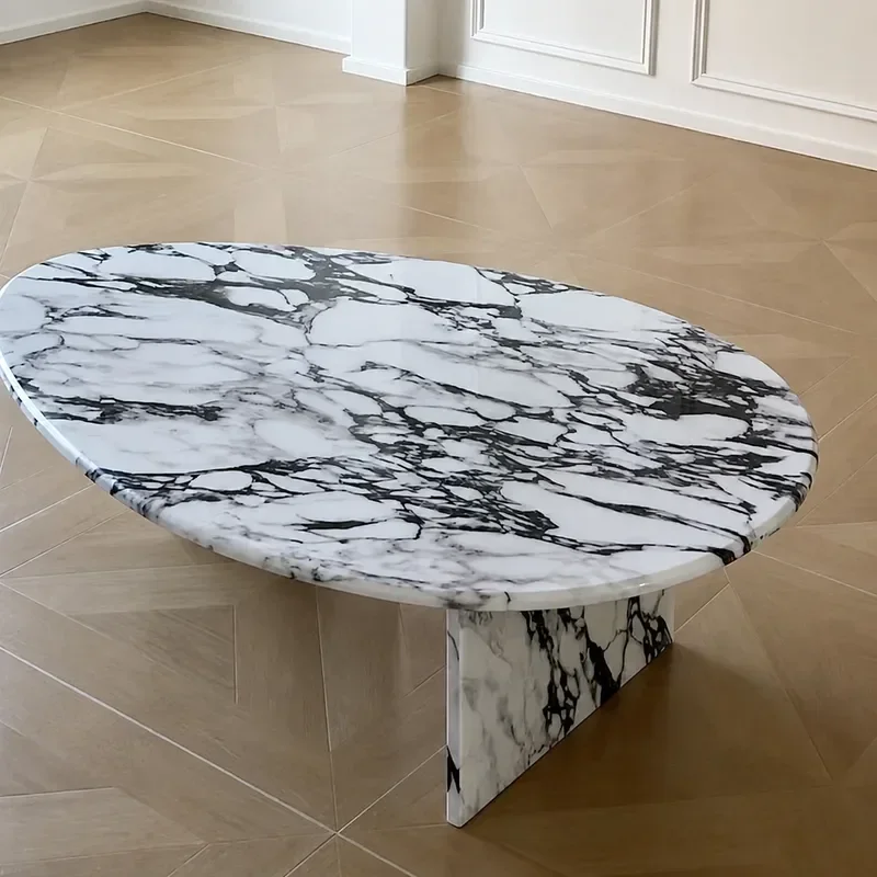 Qingbaogeli Marble Round Coffee Table Water Drop Shape Small Apartment Living Room Furniture Modern Minimalist Side Table