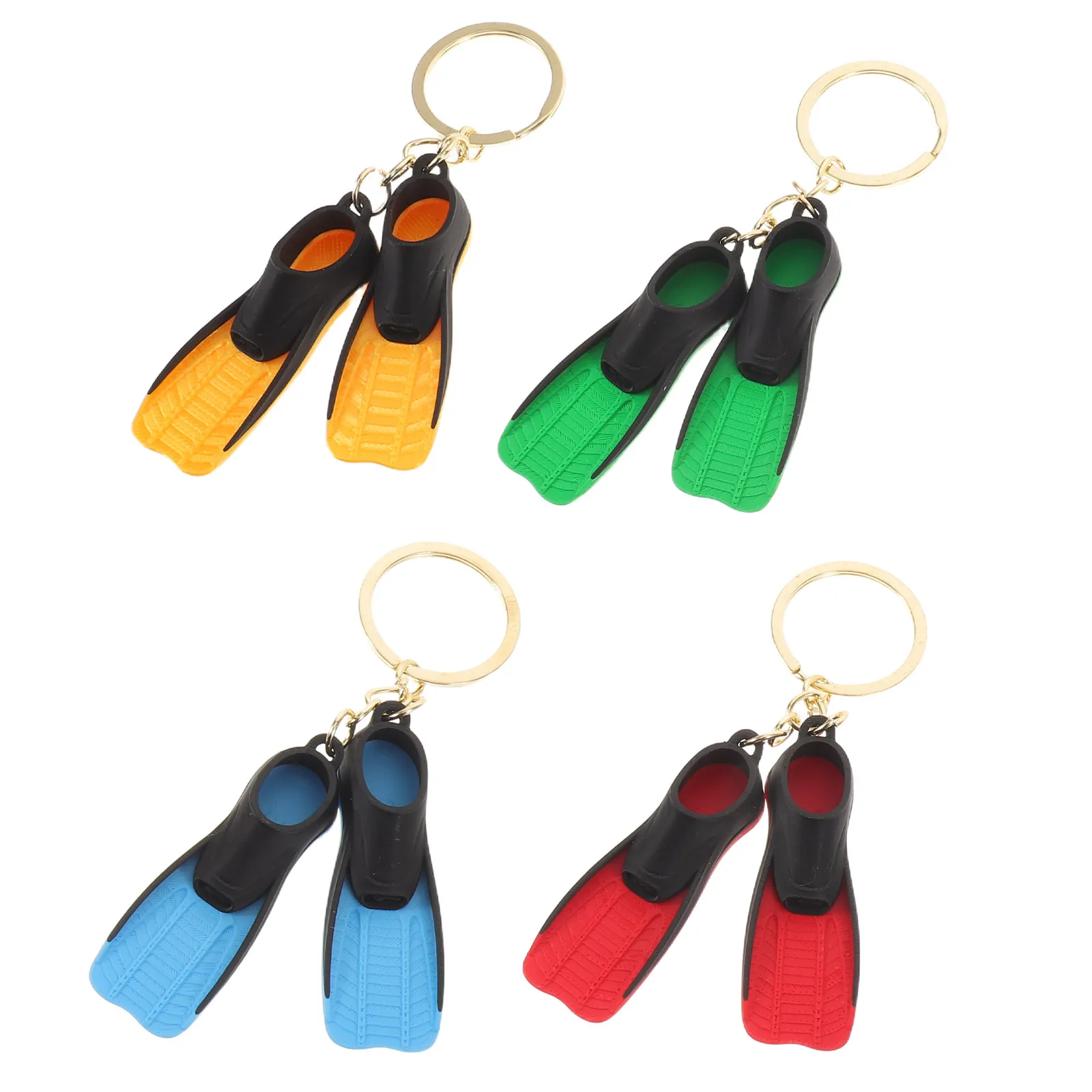 4Pcs Mini Diving Fin Keychain Vibrant Color Small Diver Key Rings Backpack Hanging Pendant Swimming Key Holder Sports Team