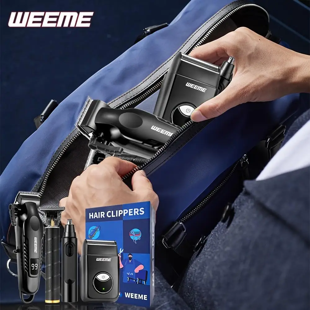 Herren-Pflegeset USB Schnellaufladbarer Haarschneider, T-Style Trimmer, Rasierer, Nasenhaartrimmer, 4-teiliges Set für Zuhause & Reisen – Detail 4