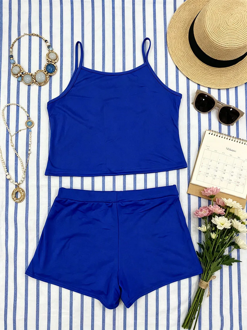 Punk Vintage Surf Style Women Two Piece Outfit Monkey Surfboard Print Thin Strap Tank Top Drawstring Letter Short Pant Tracksuit view 4