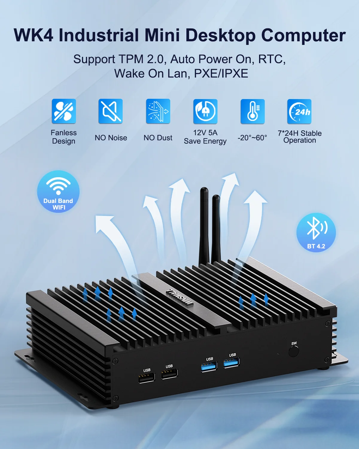 Rugged Fanless Computer: Intel i5-4200U, 6*RS232, Dual LAN, mSATA/SATA Storage, -20~60°C Operation Environment