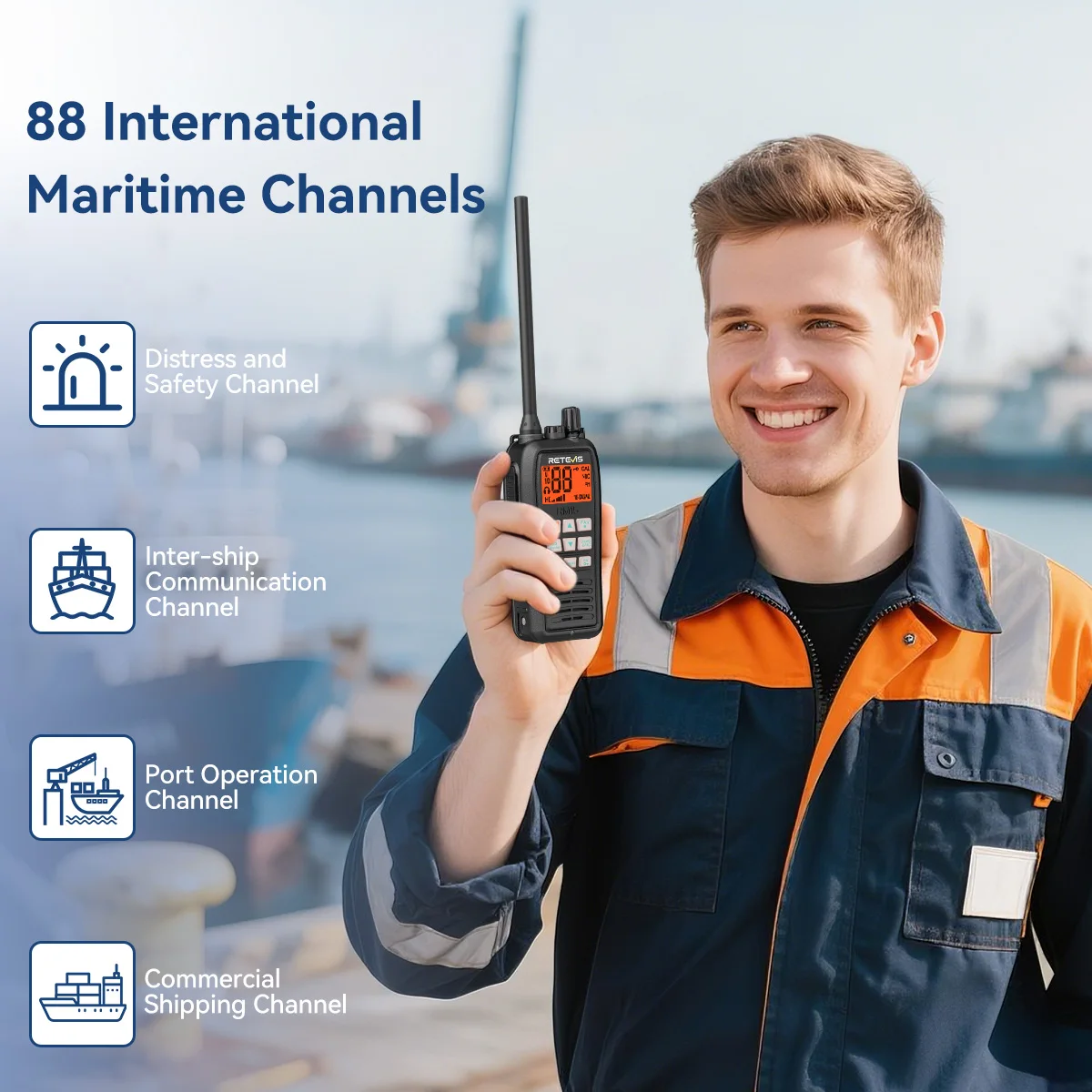 Retevis RM15 IP68-wasserdichtes schwimmfähiges Marinefunkgerät, tragbarer Funktransceiver mit großer Reichweite als Walkie-Talkie für Boots- und Kajakfahrten – Detail 15