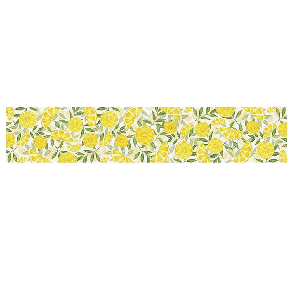 Summer Yellow Lemon Linen Table Runners Holiday Party Decorations Leaves Farmhouse Dining Table Runners Kitchen Table Decor