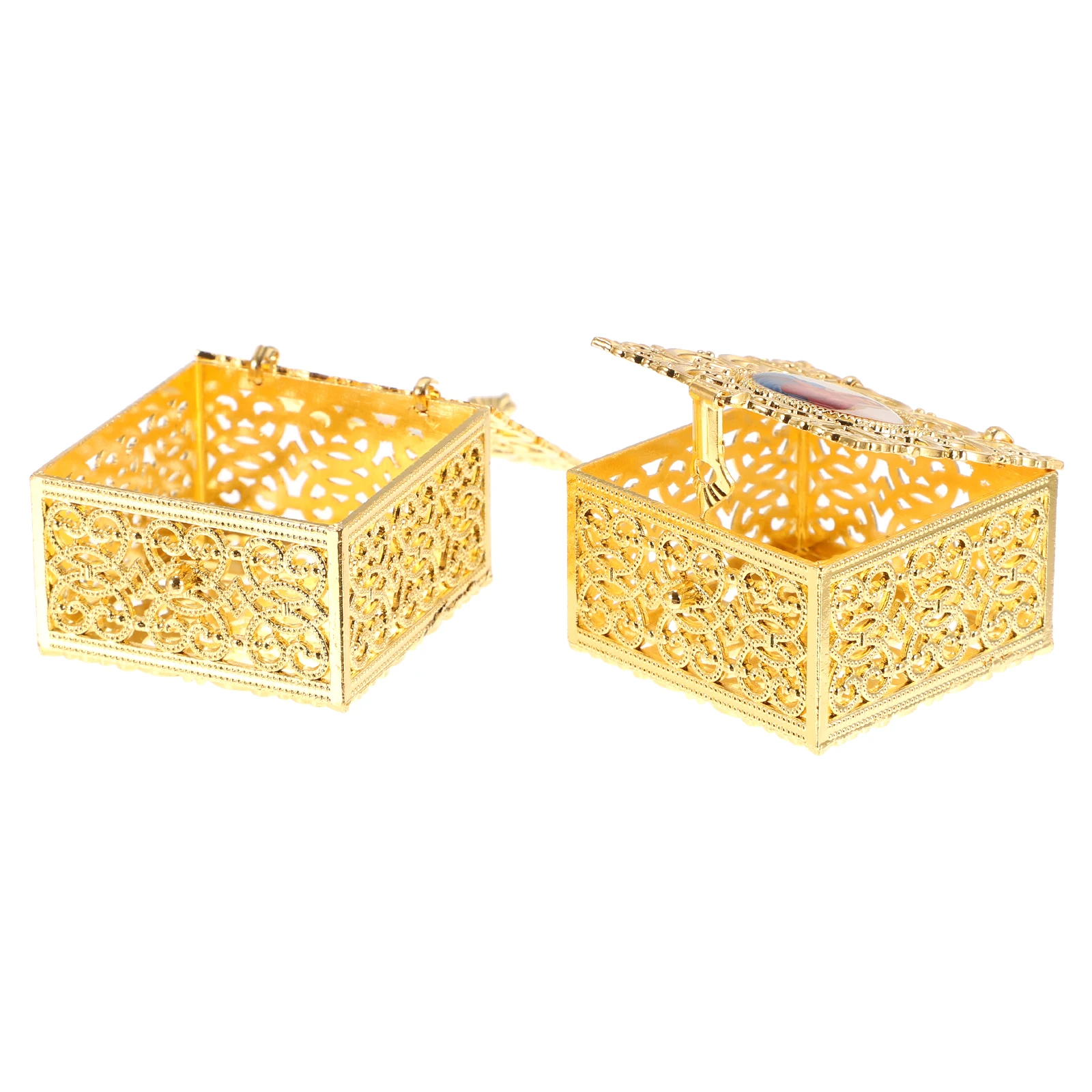 

2pcs Metal Zinc Alloy Jewelry Box Necklace Rings Earrings Storage Organizer Case Women Travel Dresser Bedroom Decorative