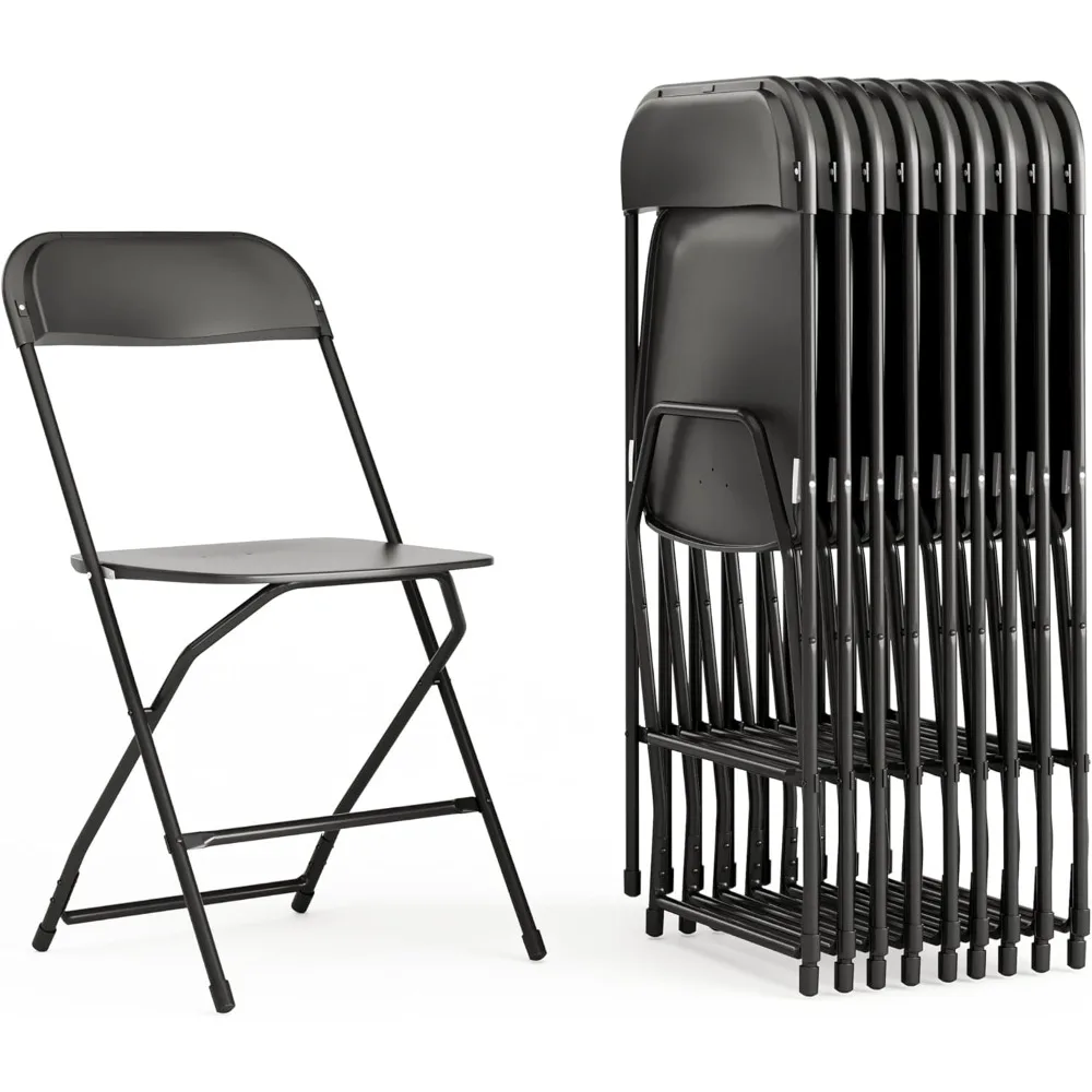 Set of 10 Heavy-Duty Plastic Folding Chairs, Indoor/Outdoor, Stackable with High Weight Capacity, Black