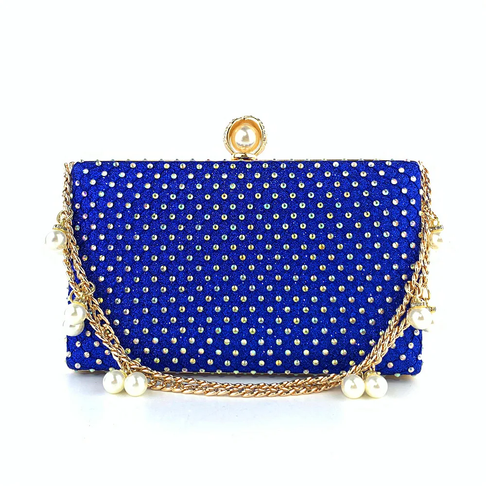 Women Fashion Diamonds Rhinestone Clutches Retro Pearl Chain Ladies Shoulder Bags Shiny Small Crossbody Bags Female Handbags