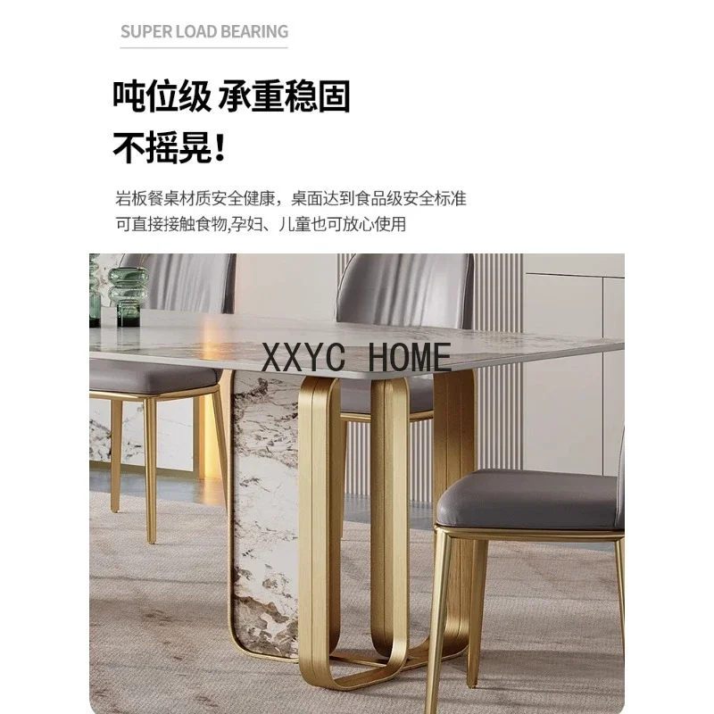 Italian Light Luxury Stone Plate Dining Tables and Chairs Set Simple Modern Home Dining Table Rectangular Dining Table