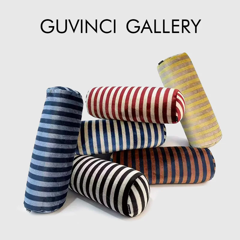 GUVINCI Danish Design Bolster Stripe Chair Head Pillow Cover Modern Retro Coral Red Orange Multicolor Round Roll Cushion 52x17cm