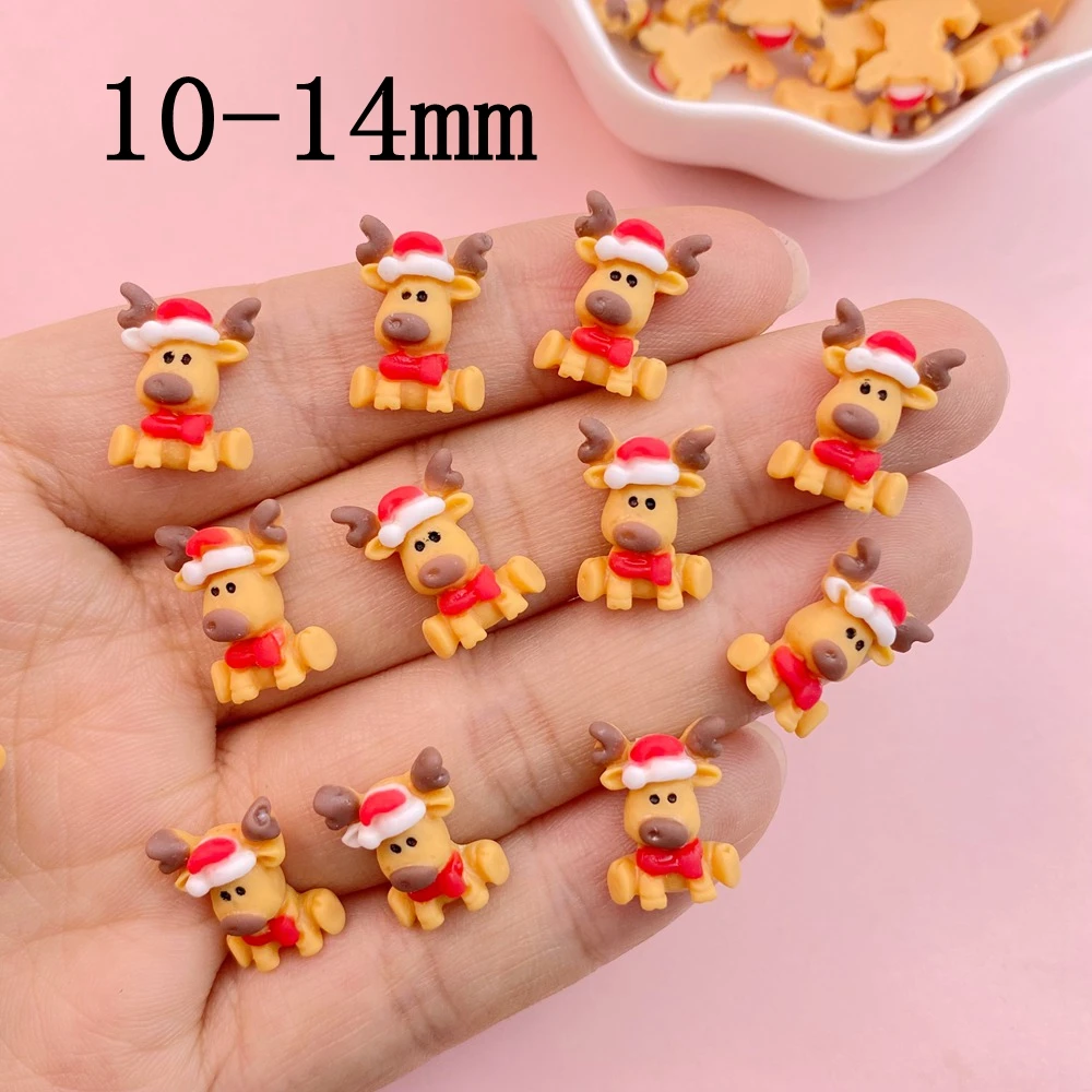 20Pcs New Cute Resin Mini cartoon christmas elk Flat Back Manicure Parts Embellishments For Hair Bows Accessories